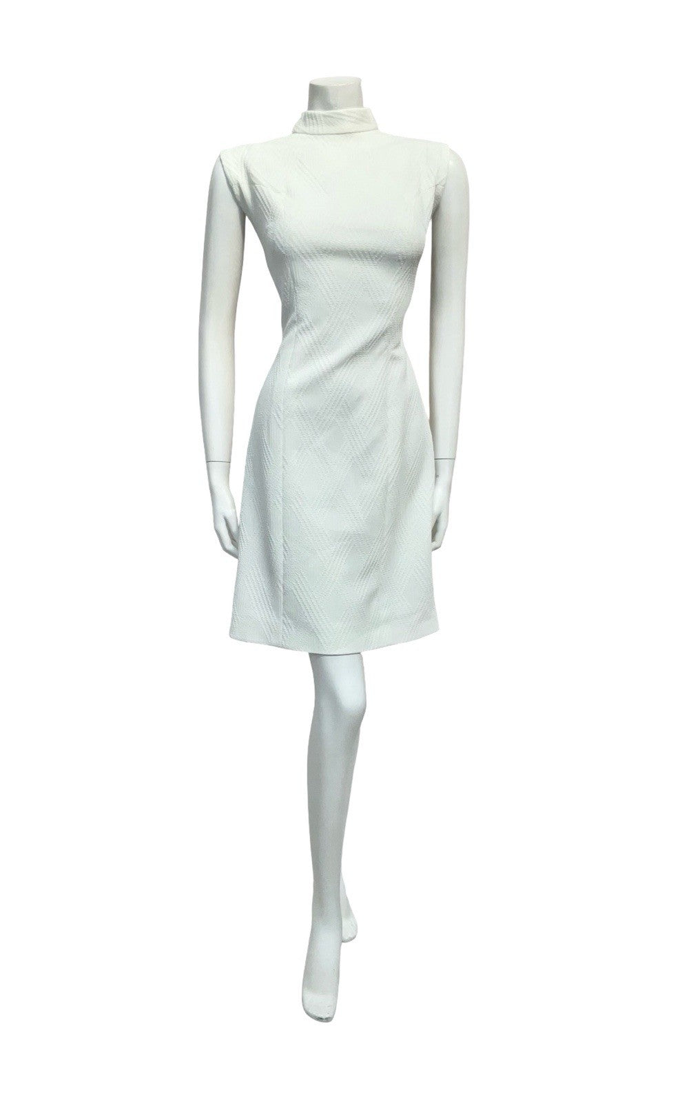 VTG 60S MOD GOGO PURE WHITE MONOCHROME FUNNEL NECK MINI WIGGLE DRESS 14
