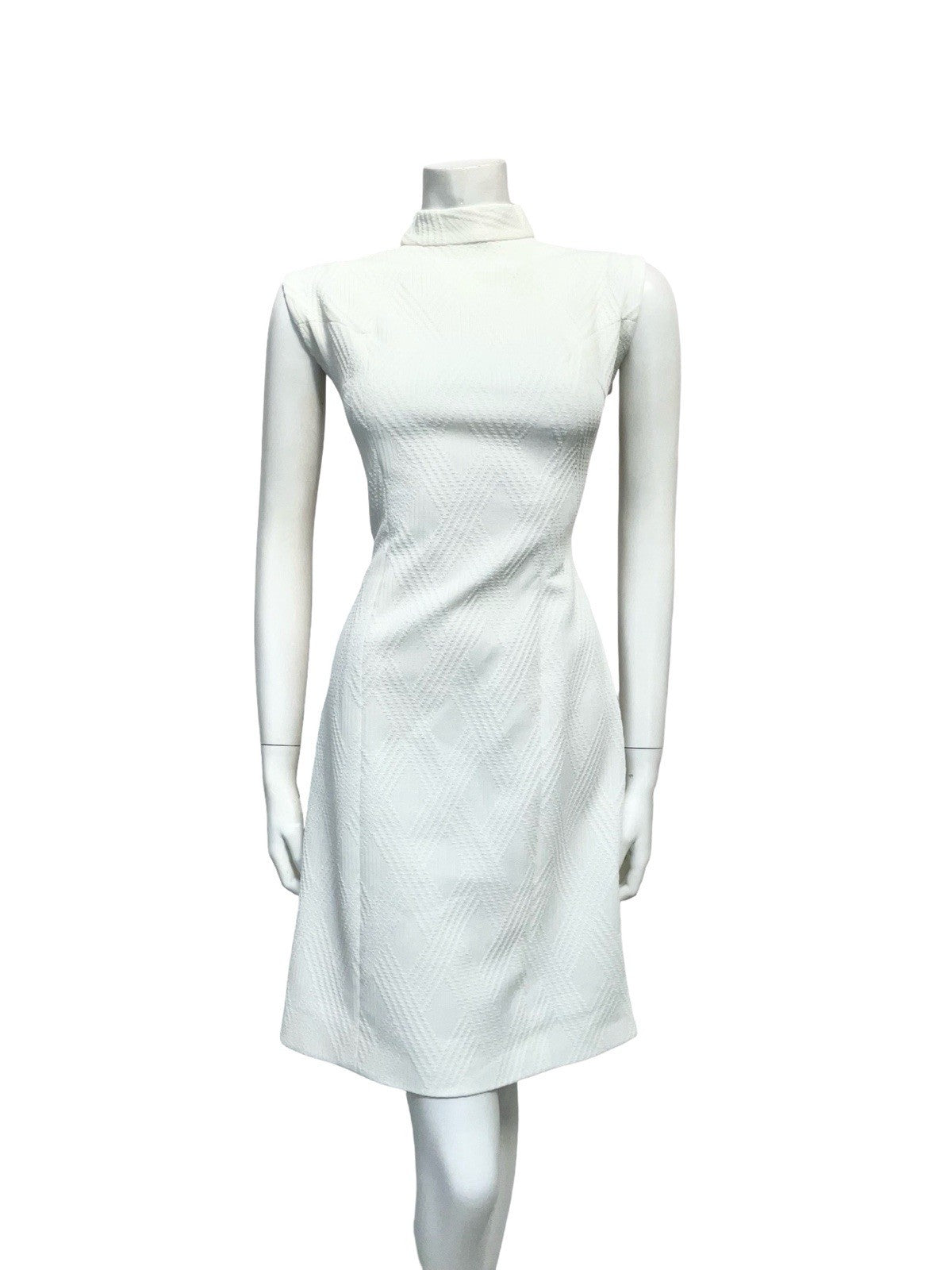 VTG 60S MOD GOGO PURE WHITE MONOCHROME FUNNEL NECK MINI WIGGLE DRESS 14