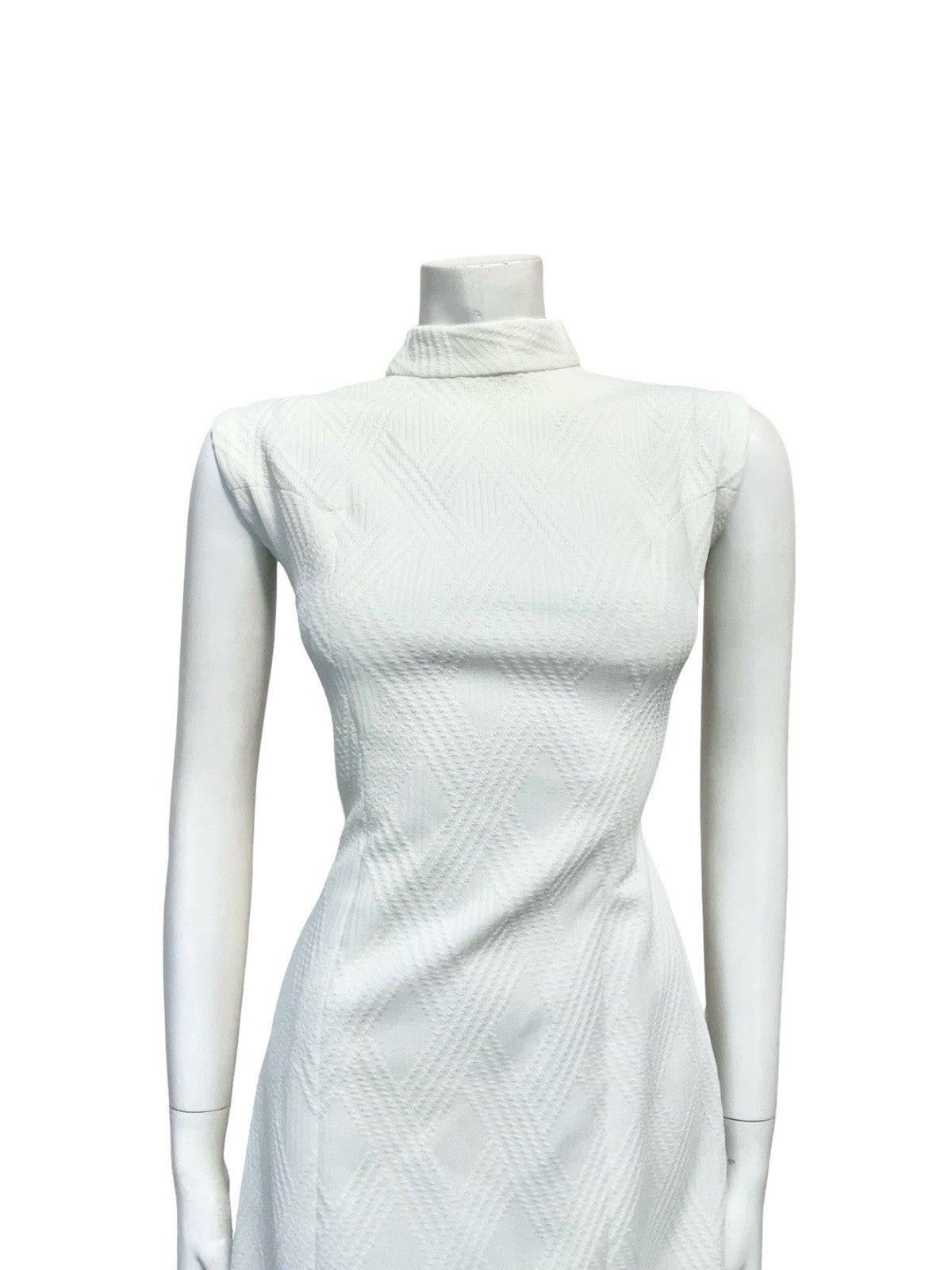 VTG 60S MOD GOGO PURE WHITE MONOCHROME FUNNEL NECK MINI WIGGLE DRESS 14
