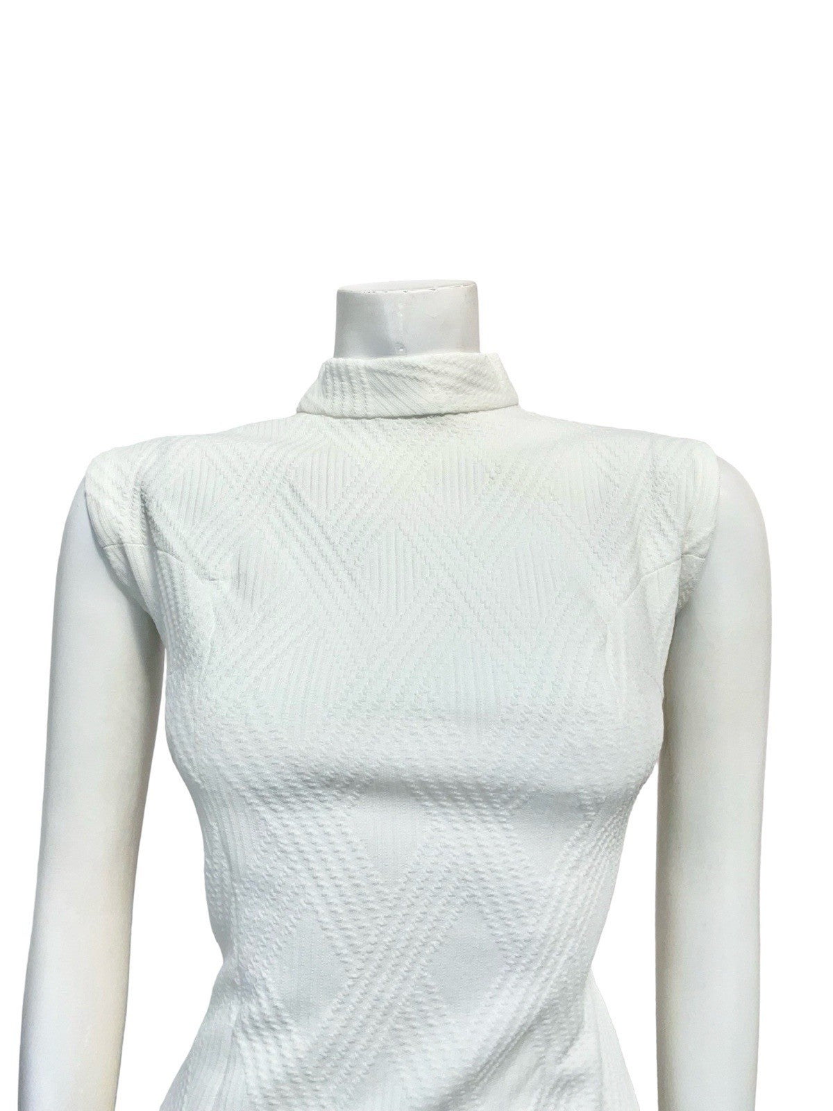 VTG 60S MOD GOGO PURE WHITE MONOCHROME FUNNEL NECK MINI WIGGLE DRESS 14
