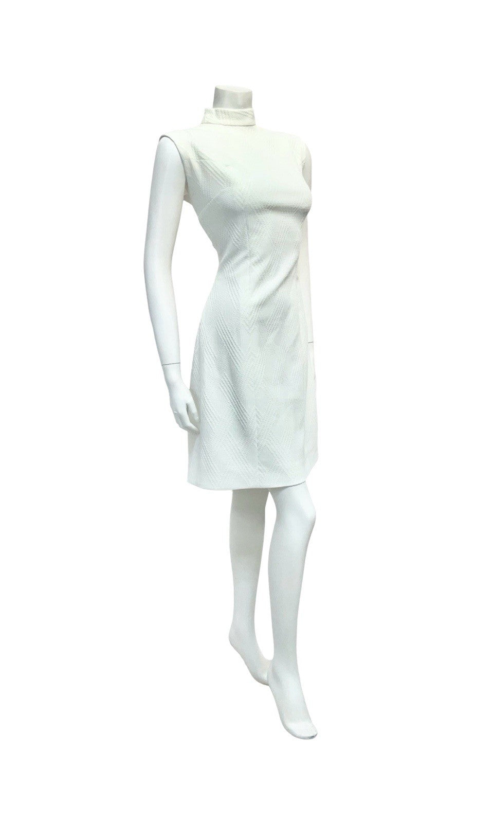 VTG 60S MOD GOGO PURE WHITE MONOCHROME FUNNEL NECK MINI WIGGLE DRESS 14