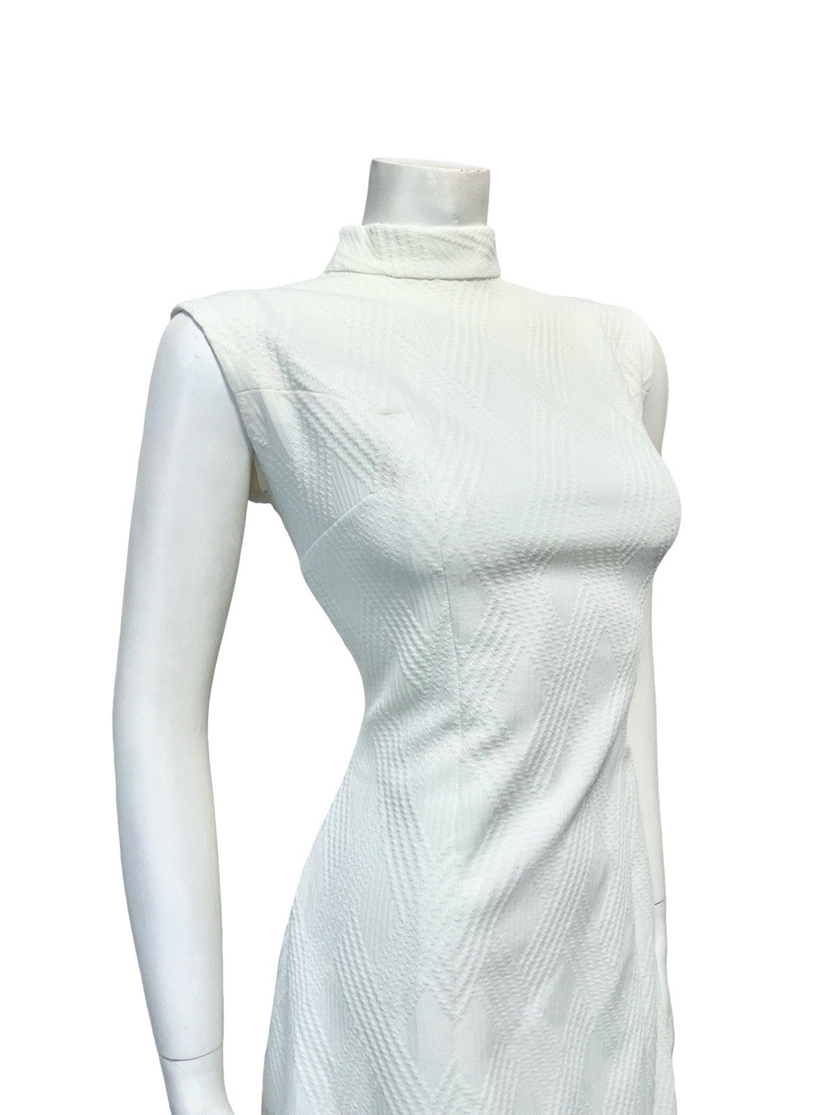 VTG 60S MOD GOGO PURE WHITE MONOCHROME FUNNEL NECK MINI WIGGLE DRESS 14