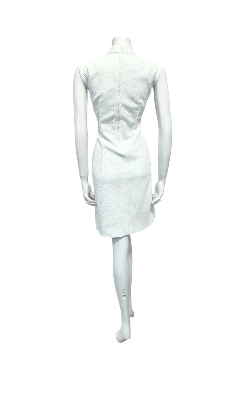 VTG 60S MOD GOGO PURE WHITE MONOCHROME FUNNEL NECK MINI WIGGLE DRESS 14