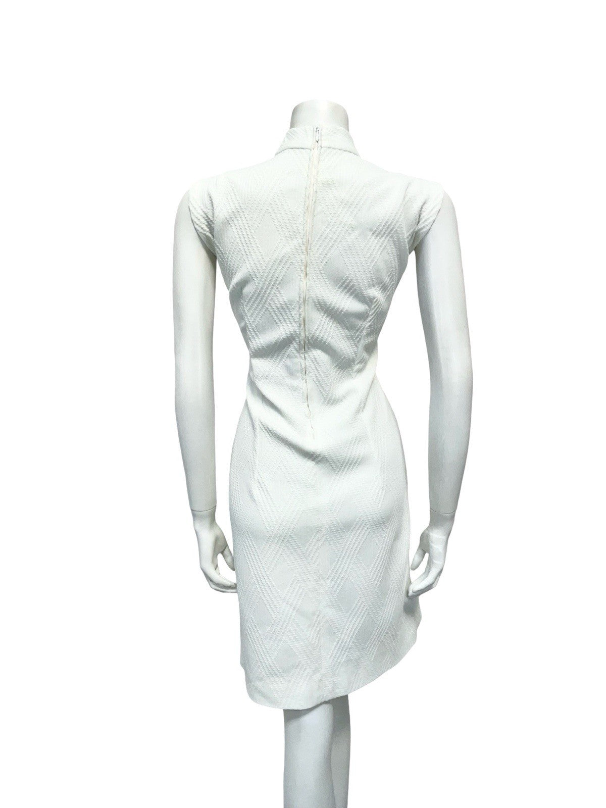 VTG 60S MOD GOGO PURE WHITE MONOCHROME FUNNEL NECK MINI WIGGLE DRESS 14