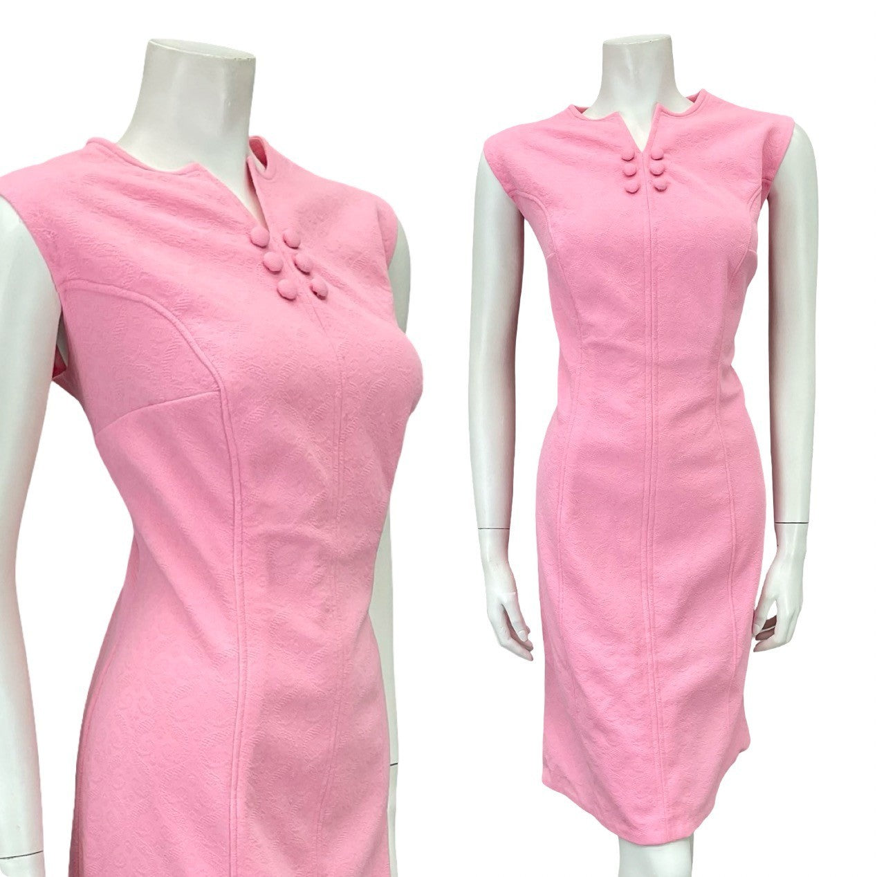 VTG 60S MOD GOGO BRIGHT PINK MONOCHROME WIGGLE PARTY DRESS 16