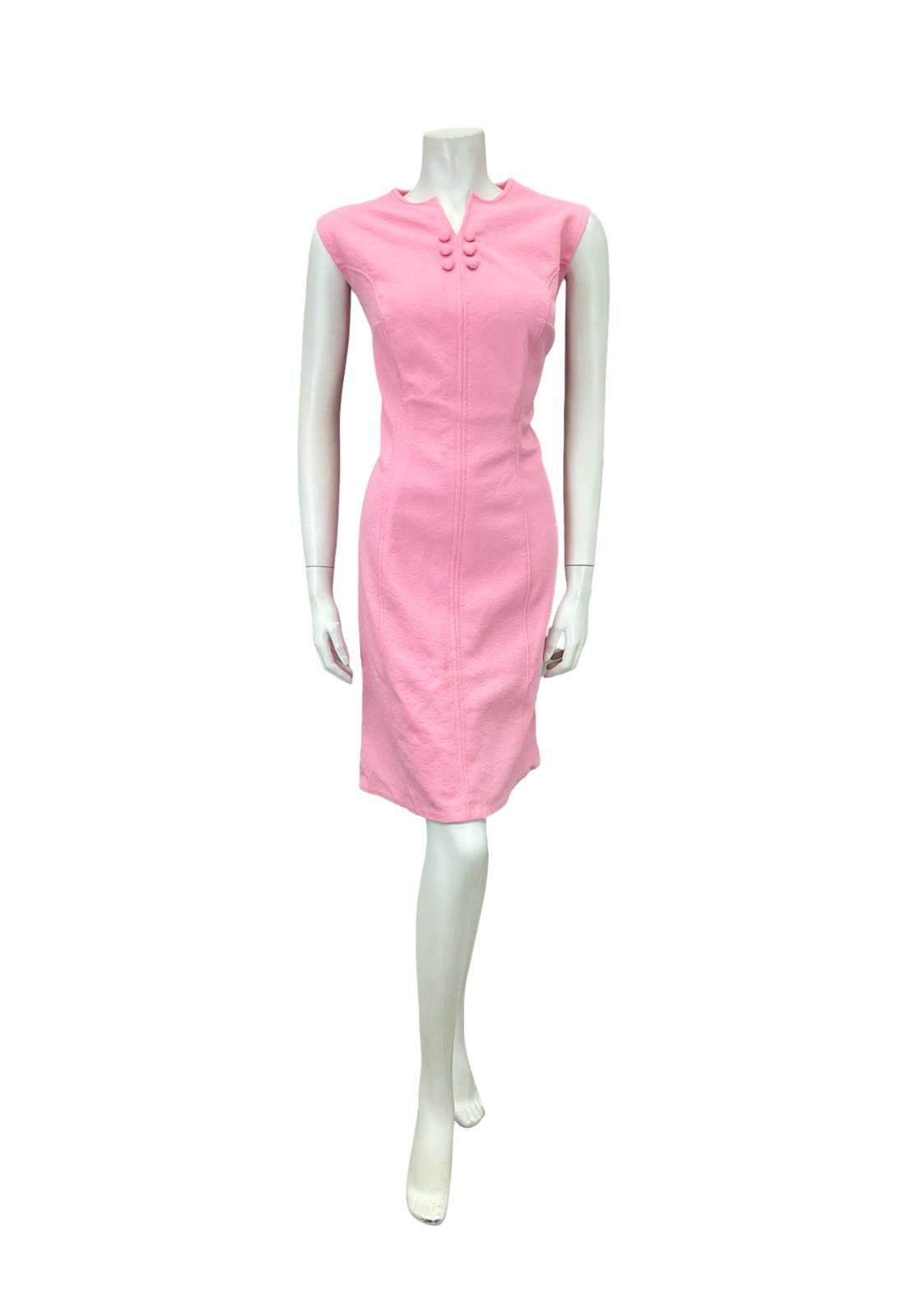 VTG 60S MOD GOGO BRIGHT PINK MONOCHROME WIGGLE PARTY DRESS 16