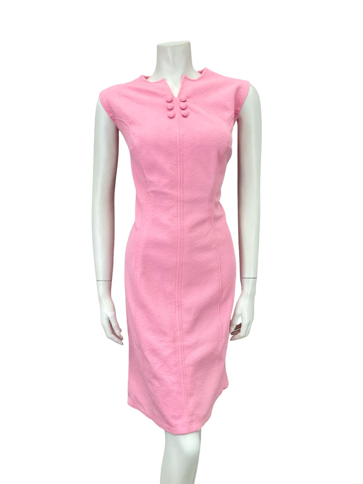 VTG 60S MOD GOGO BRIGHT PINK MONOCHROME WIGGLE PARTY DRESS 16