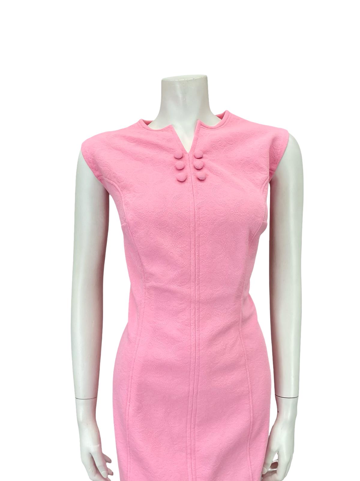 VTG 60S MOD GOGO BRIGHT PINK MONOCHROME WIGGLE PARTY DRESS 16