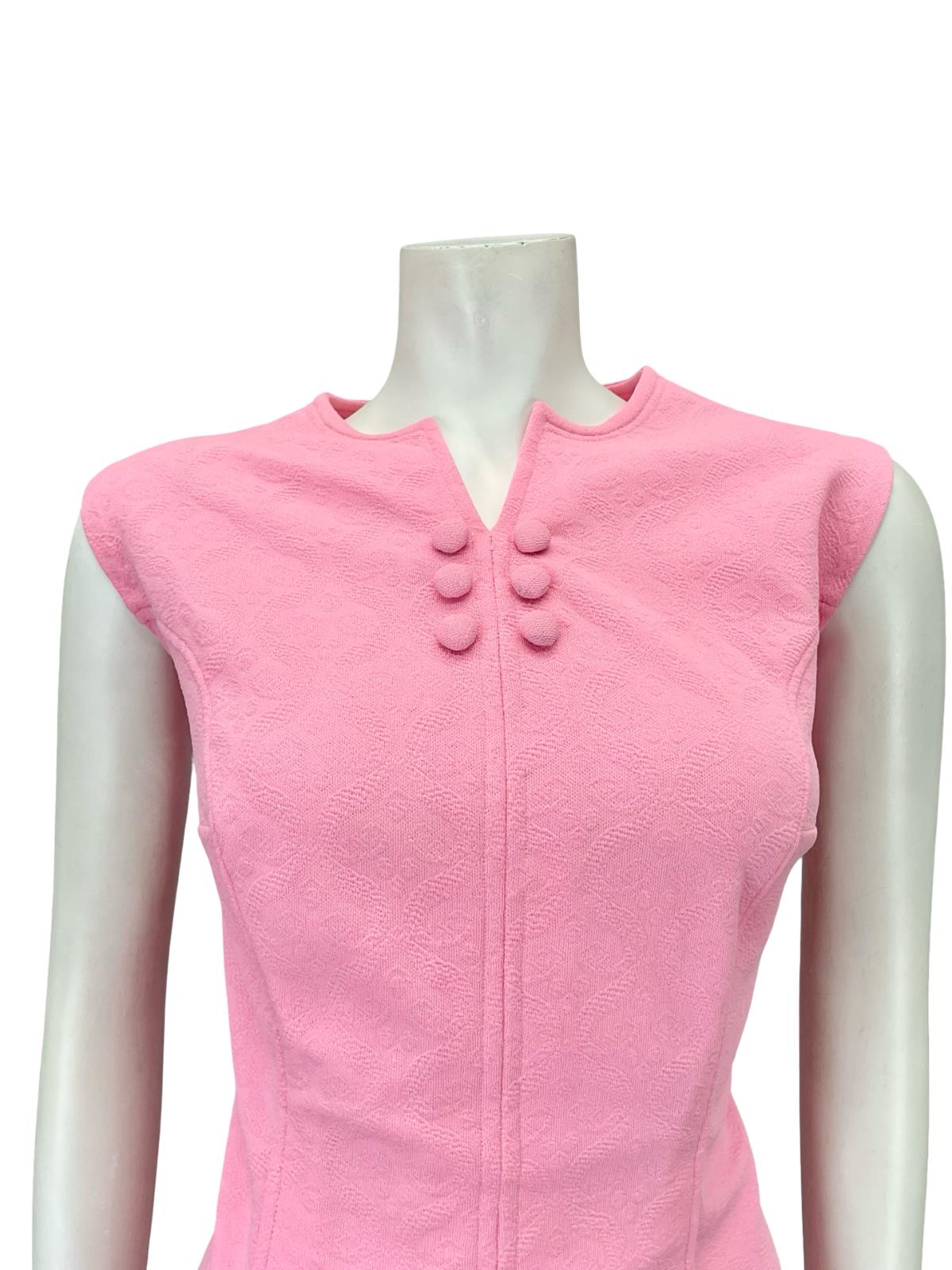 VTG 60S MOD GOGO BRIGHT PINK MONOCHROME WIGGLE PARTY DRESS 16