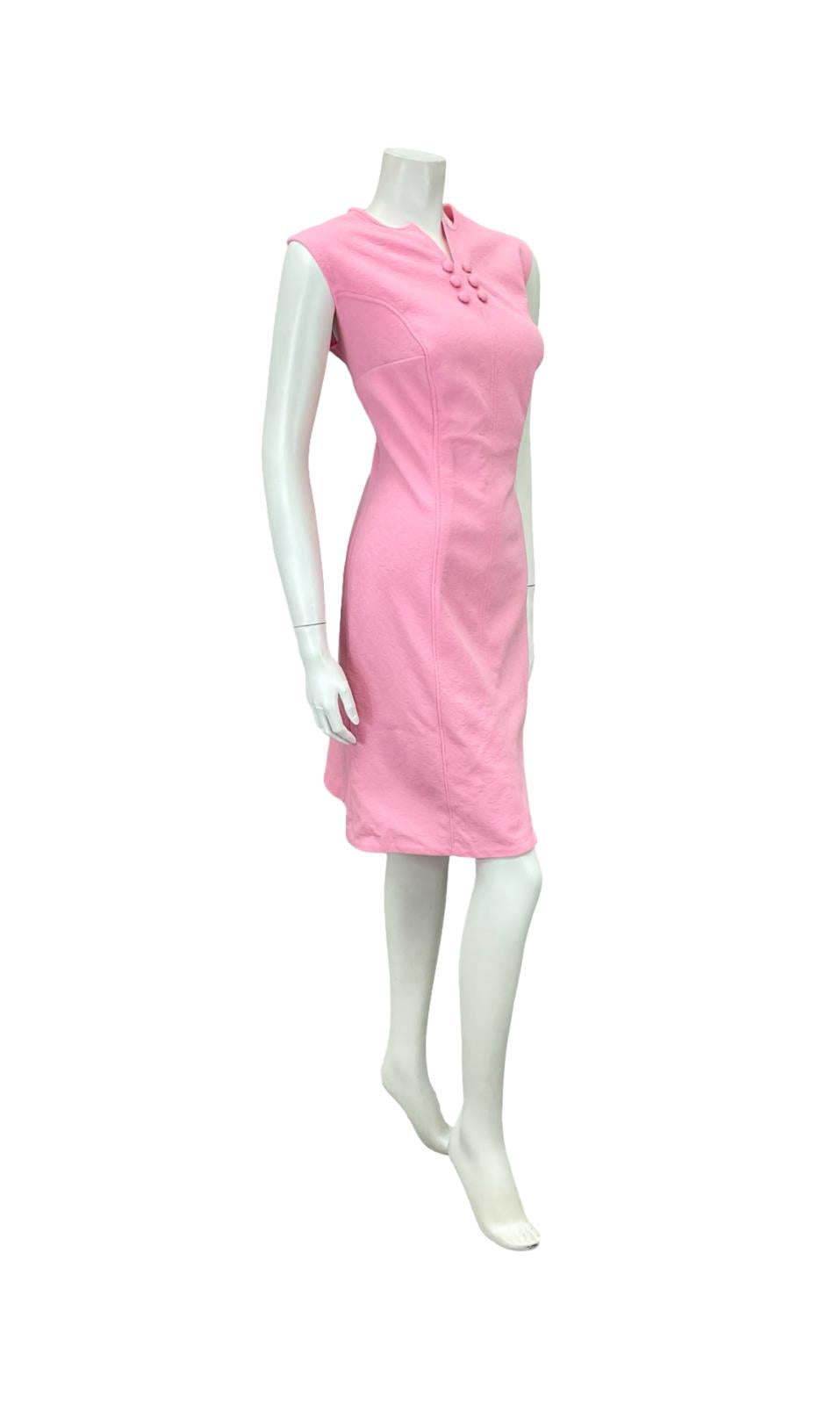 VTG 60S MOD GOGO BRIGHT PINK MONOCHROME WIGGLE PARTY DRESS 16