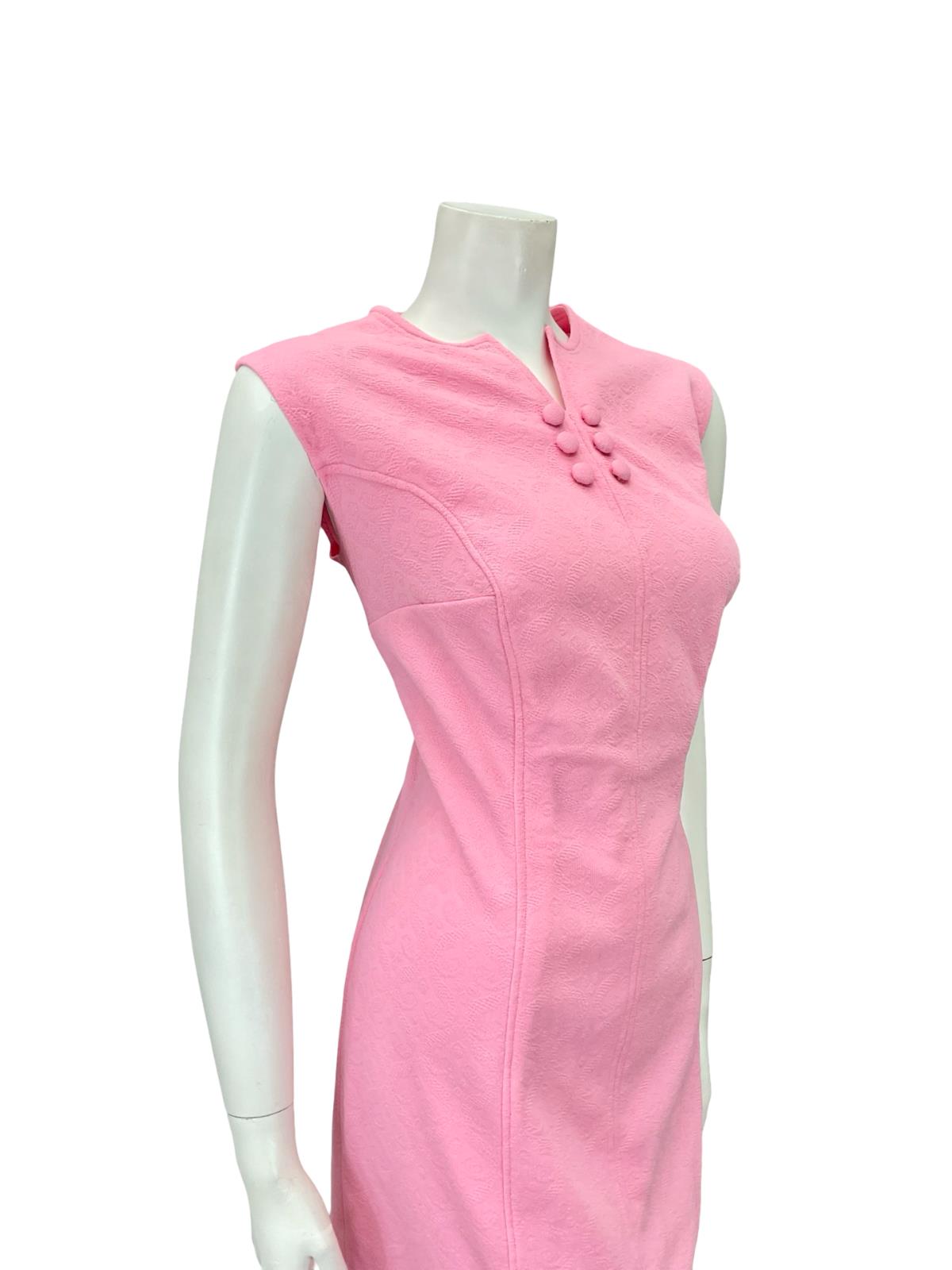 VTG 60S MOD GOGO BRIGHT PINK MONOCHROME WIGGLE PARTY DRESS 16