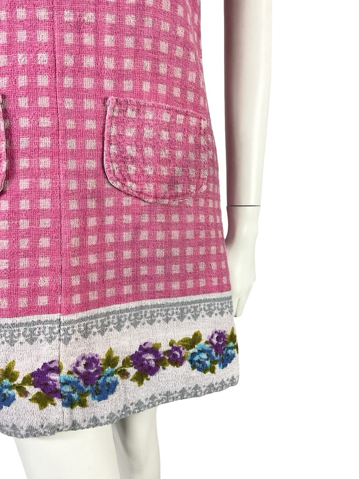 VTG 60S PINK GREY MOD GOGO GEOMETRIC FLORAL TOWELLING SHIFT DRESS 8