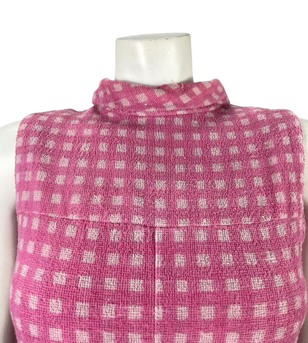 VTG 60S PINK GREY MOD GOGO GEOMETRIC FLORAL TOWELLING SHIFT DRESS 8