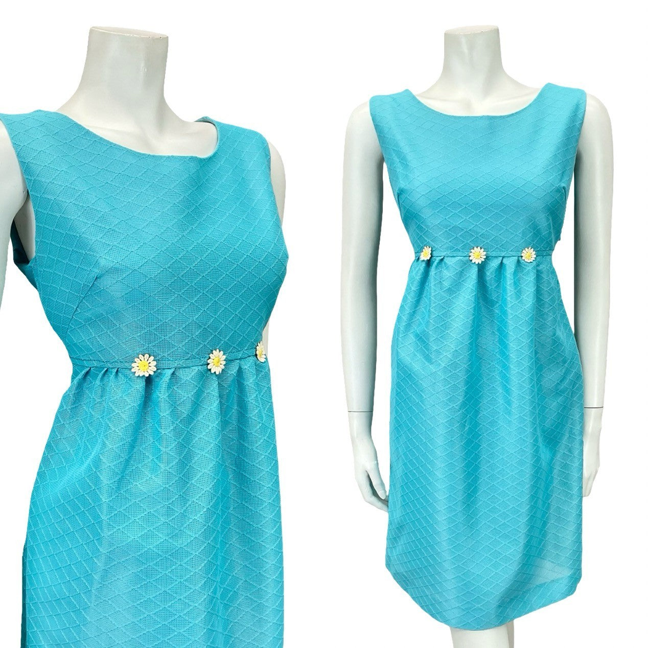 VTG 60S MOD GOGO BLUE DAISY TULIP COCKTAIL PARTY MINI DRESS 10