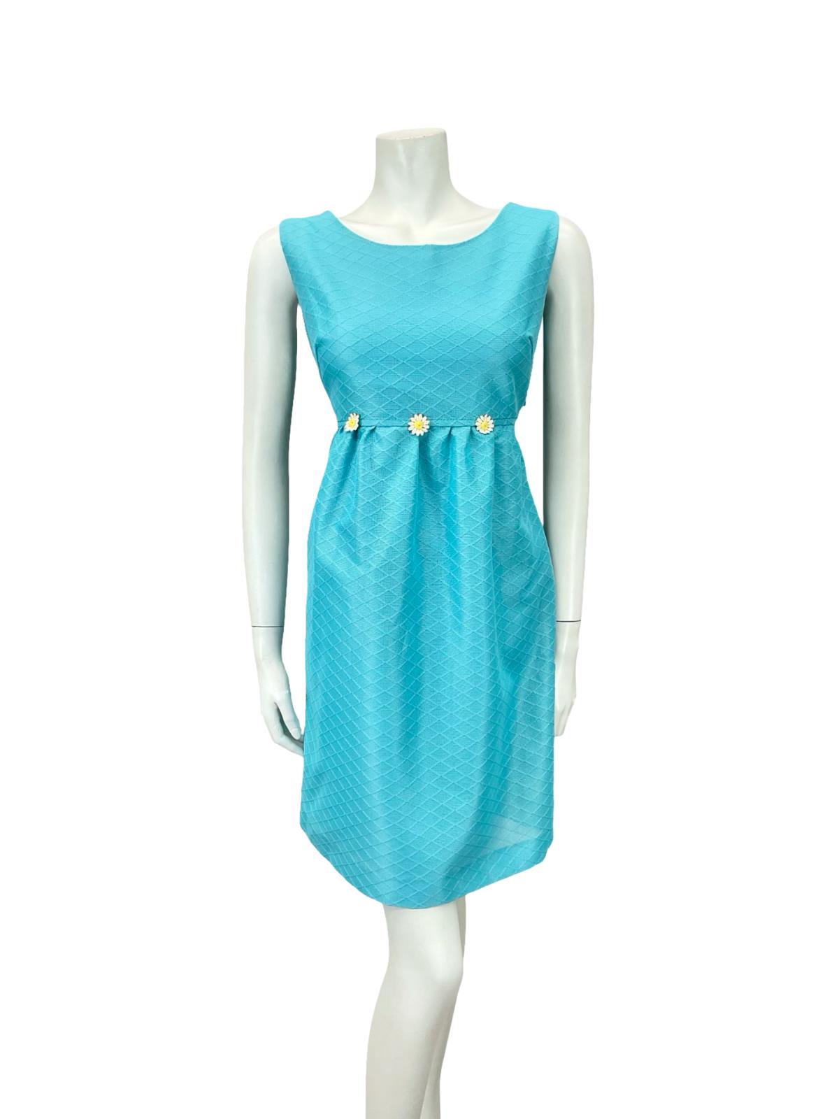 VTG 60S MOD GOGO BLUE DAISY TULIP COCKTAIL PARTY MINI DRESS 10