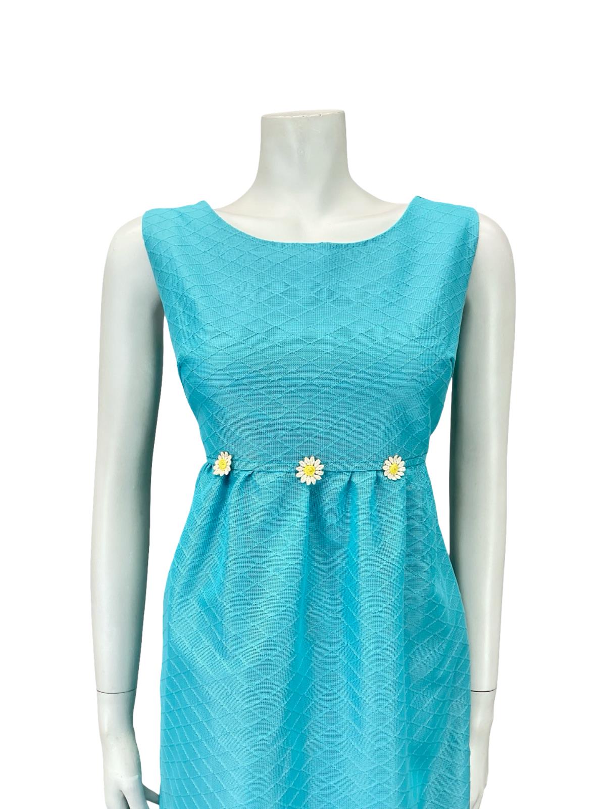 VTG 60S MOD GOGO BLUE DAISY TULIP COCKTAIL PARTY MINI DRESS 10