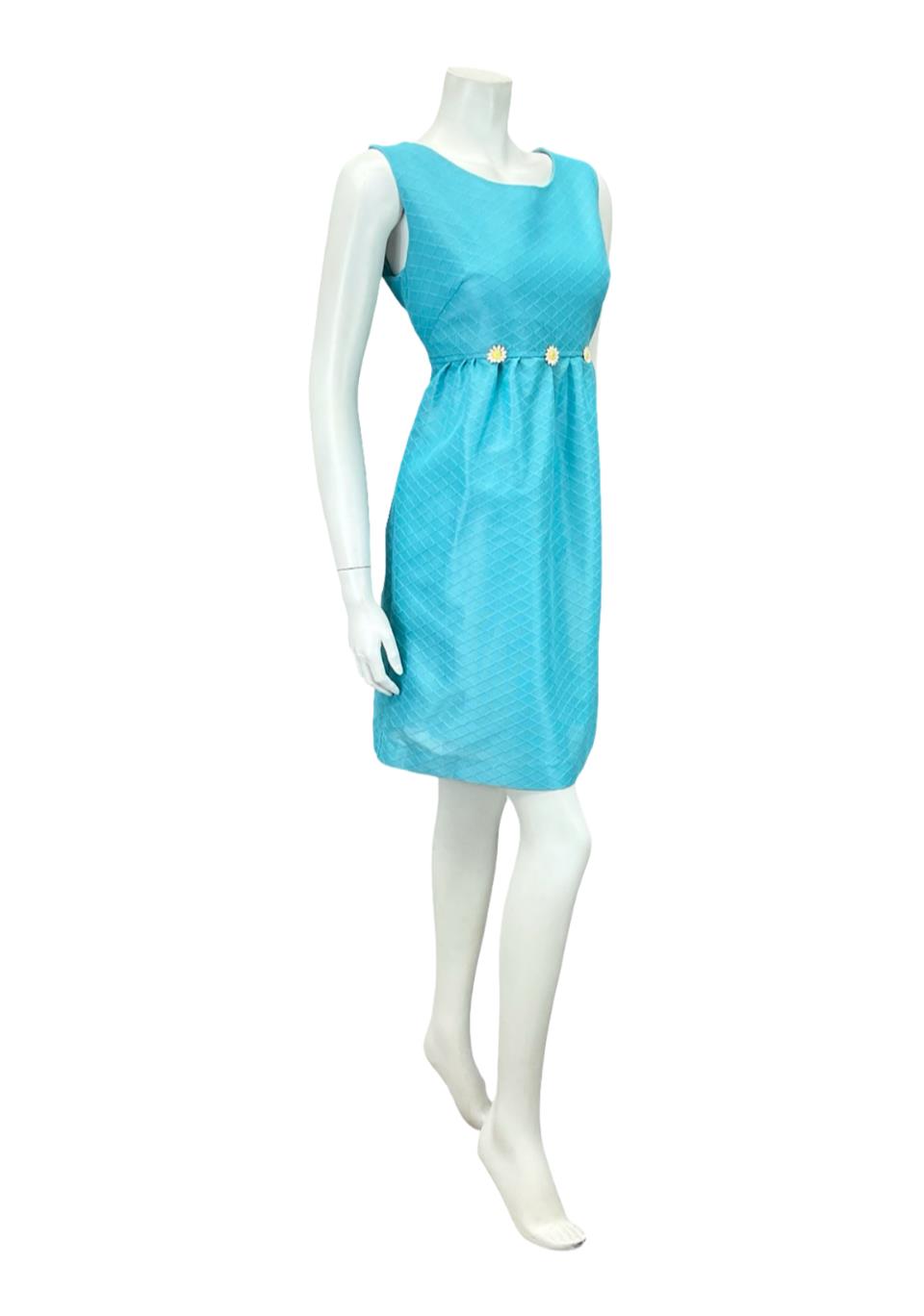 VTG 60S MOD GOGO BLUE DAISY TULIP COCKTAIL PARTY MINI DRESS 10