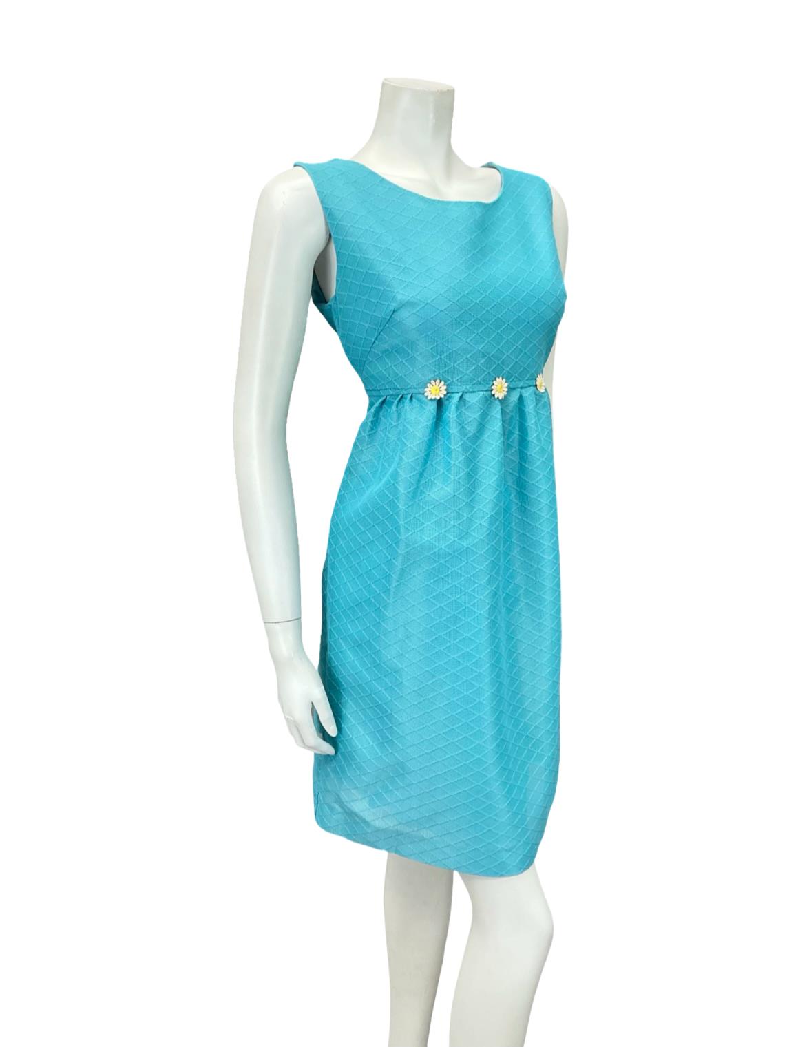 VTG 60S MOD GOGO BLUE DAISY TULIP COCKTAIL PARTY MINI DRESS 10