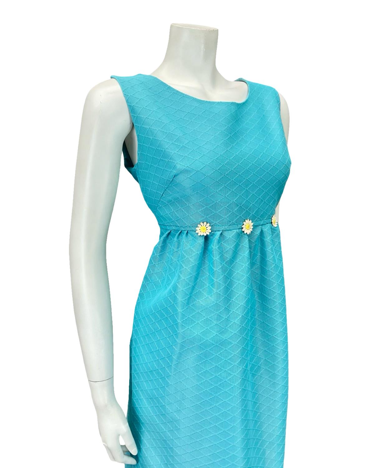 VTG 60S MOD GOGO BLUE DAISY TULIP COCKTAIL PARTY MINI DRESS 10