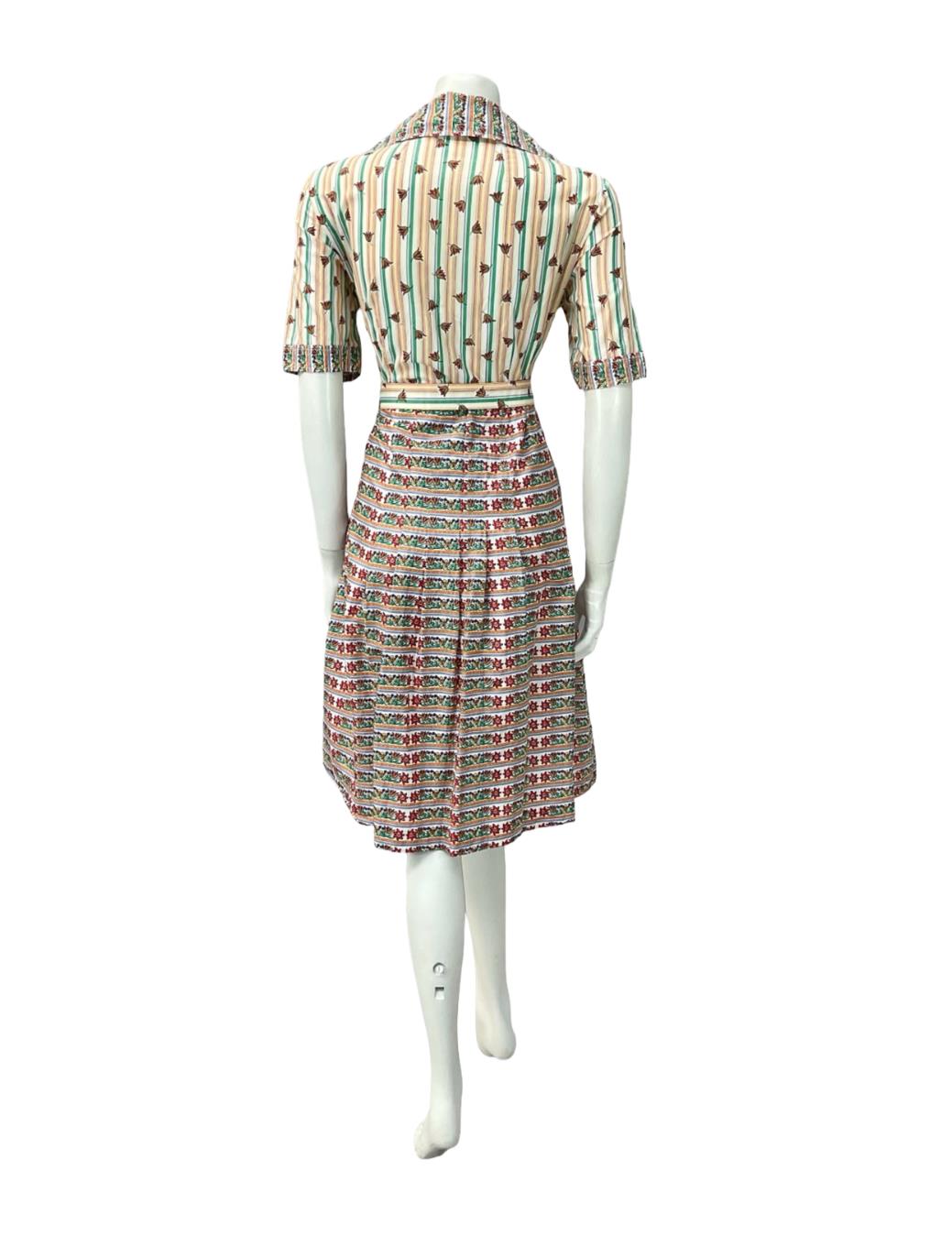 VTG 70S PURPLE YELLOW RED WHITE STRIPED FLORAL DAGGER BELTE SHIRT DRESS 12 14