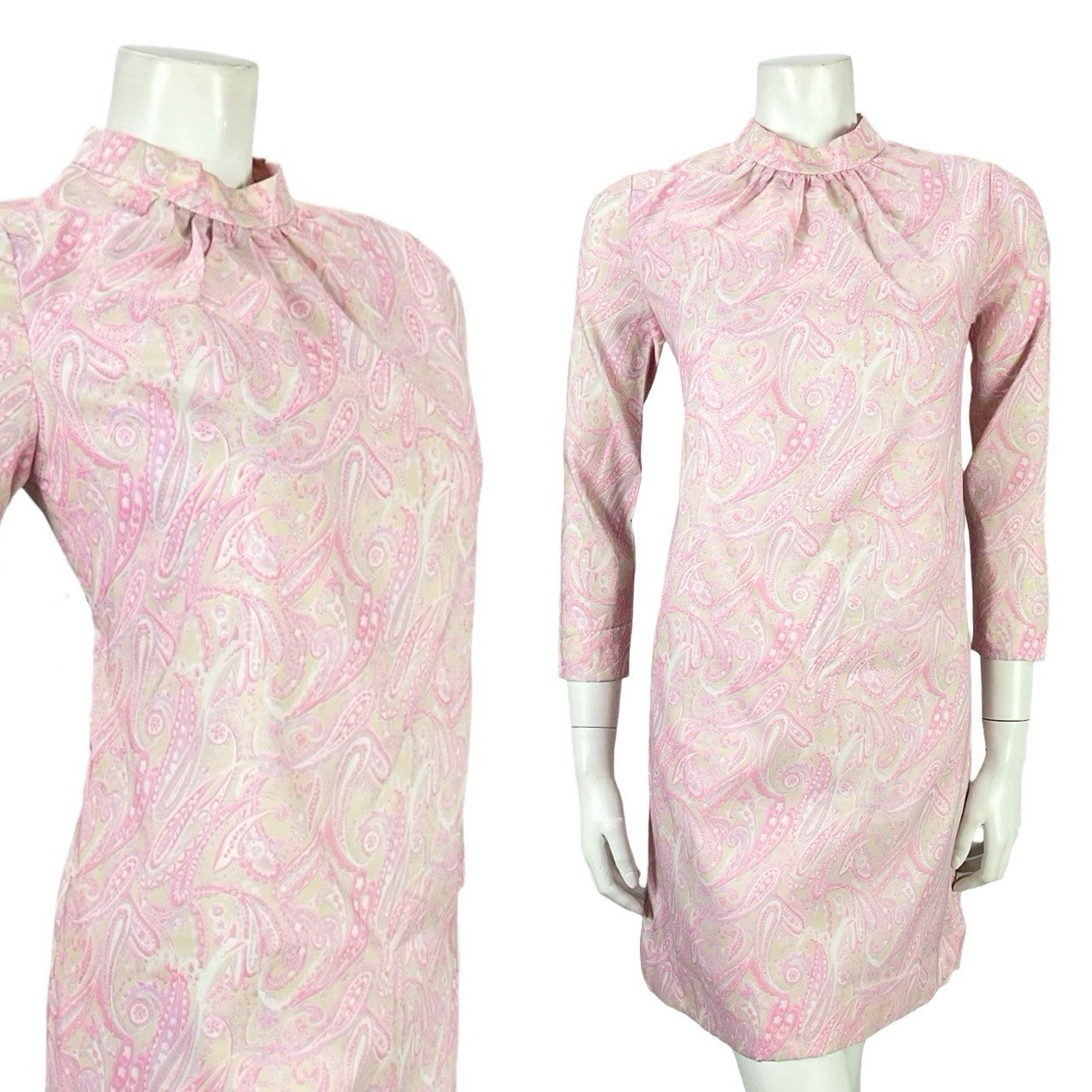 VTG 60S SUE BRETT PINK PURPLE BEIGE PSYCHEDELIC PAISLEY MOD GOGO SHIFT DRESS 8
