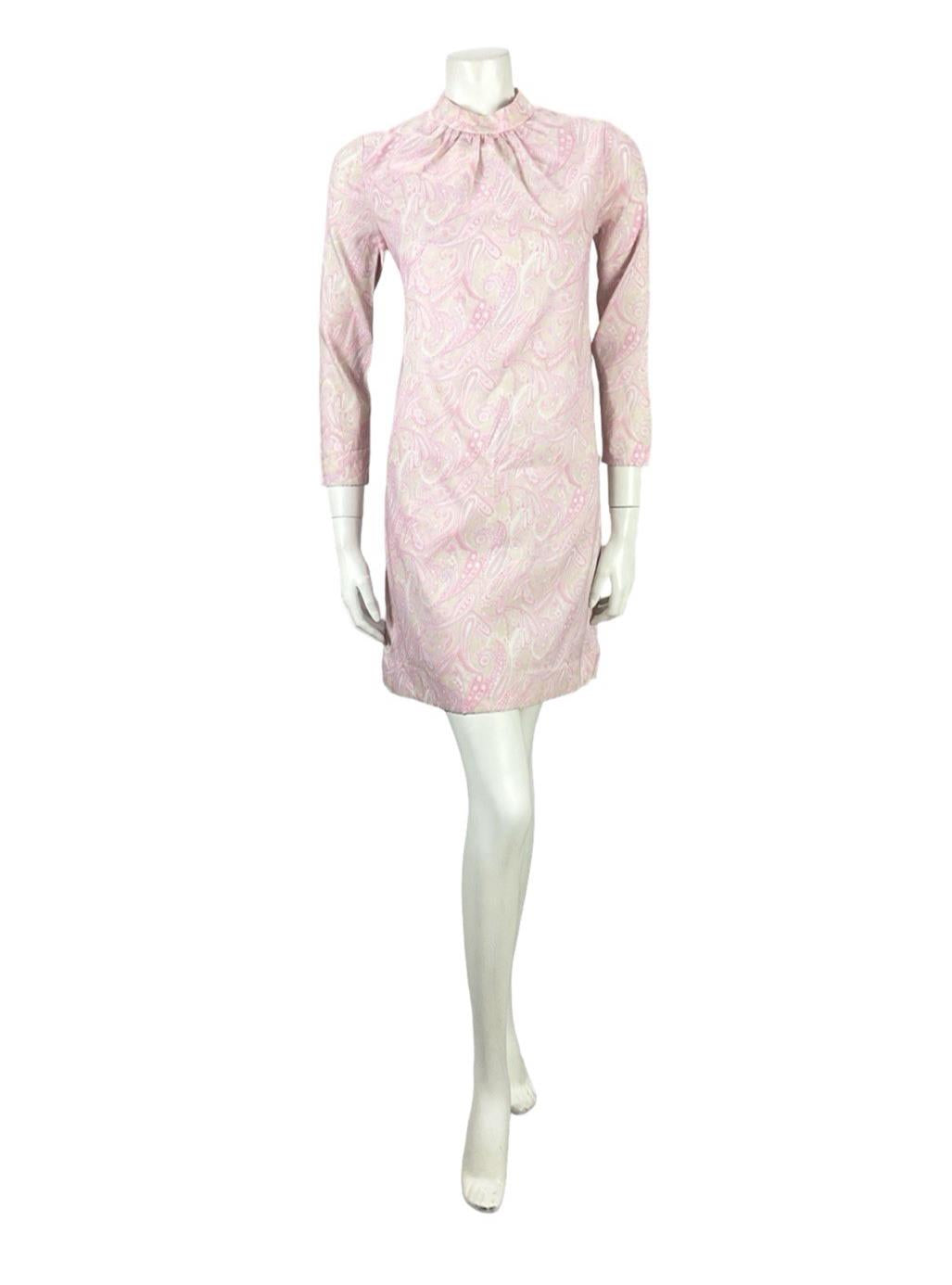 VTG 60S SUE BRETT PINK PURPLE BEIGE PSYCHEDELIC PAISLEY MOD GOGO SHIFT DRESS 8