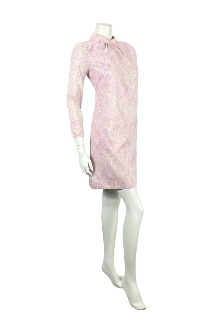 VTG 60S SUE BRETT PINK PURPLE BEIGE PSYCHEDELIC PAISLEY MOD GOGO SHIFT DRESS 8