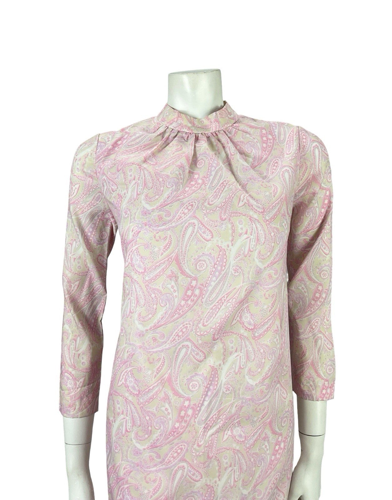 VTG 60S SUE BRETT PINK PURPLE BEIGE PSYCHEDELIC PAISLEY MOD GOGO SHIFT DRESS 8