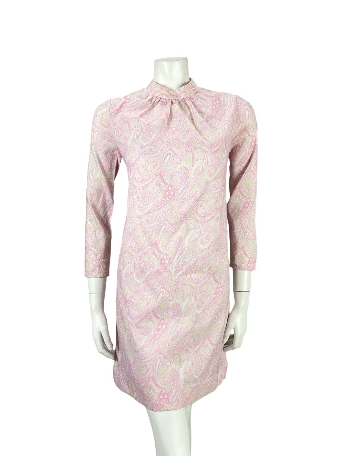 VTG 60S SUE BRETT PINK PURPLE BEIGE PSYCHEDELIC PAISLEY MOD GOGO SHIFT DRESS 8
