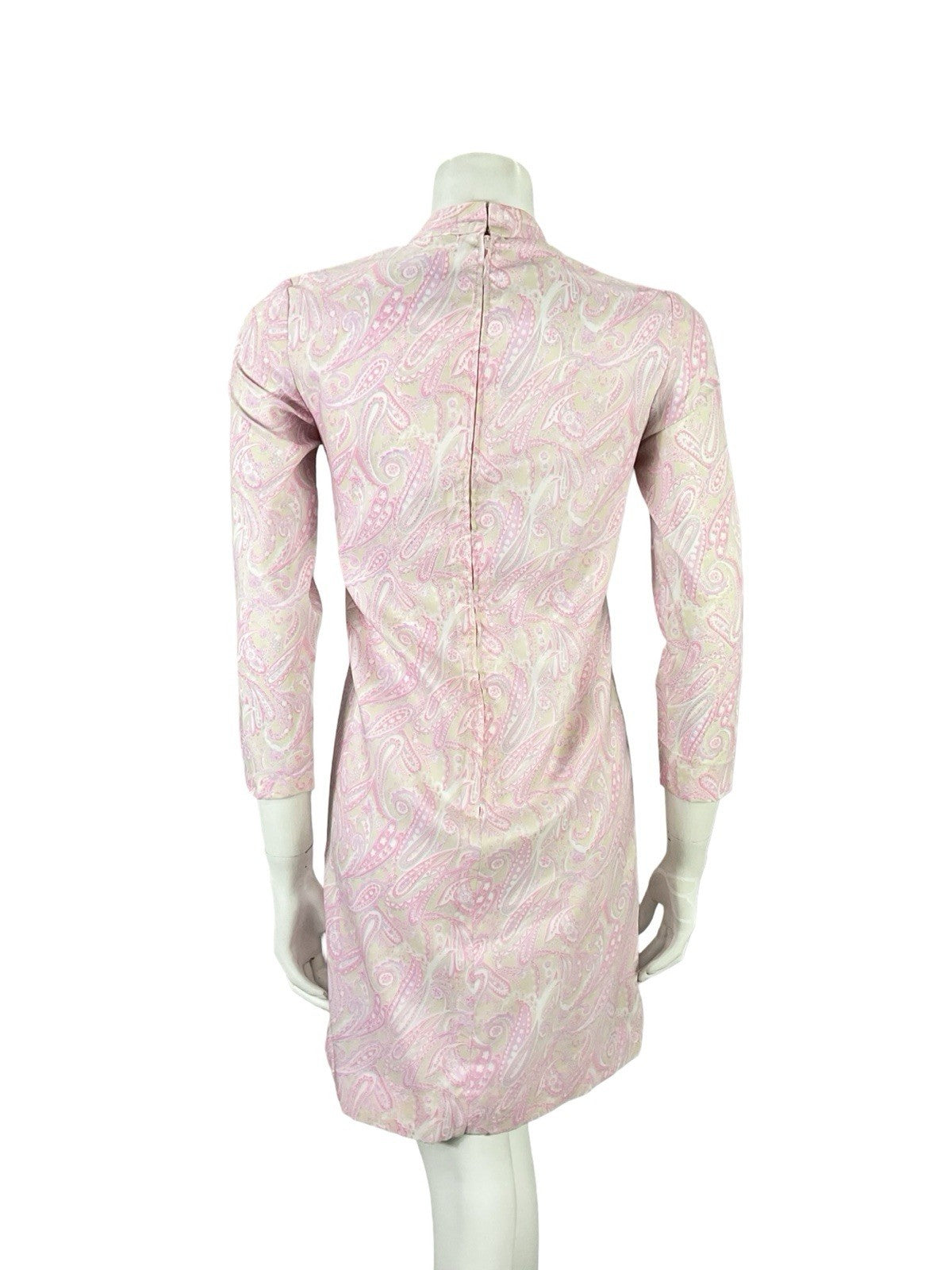 VTG 60S SUE BRETT PINK PURPLE BEIGE PSYCHEDELIC PAISLEY MOD GOGO SHIFT DRESS 8