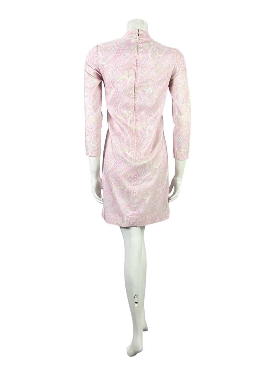 VTG 60S SUE BRETT PINK PURPLE BEIGE PSYCHEDELIC PAISLEY MOD GOGO SHIFT DRESS 8