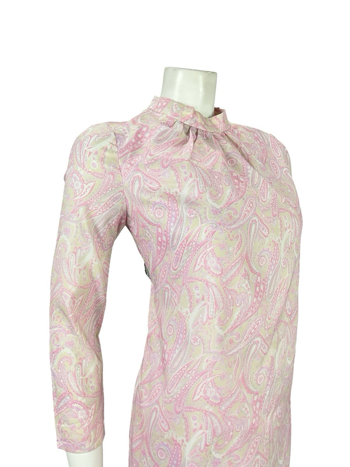 VTG 60S SUE BRETT PINK PURPLE BEIGE PSYCHEDELIC PAISLEY MOD GOGO SHIFT DRESS 8