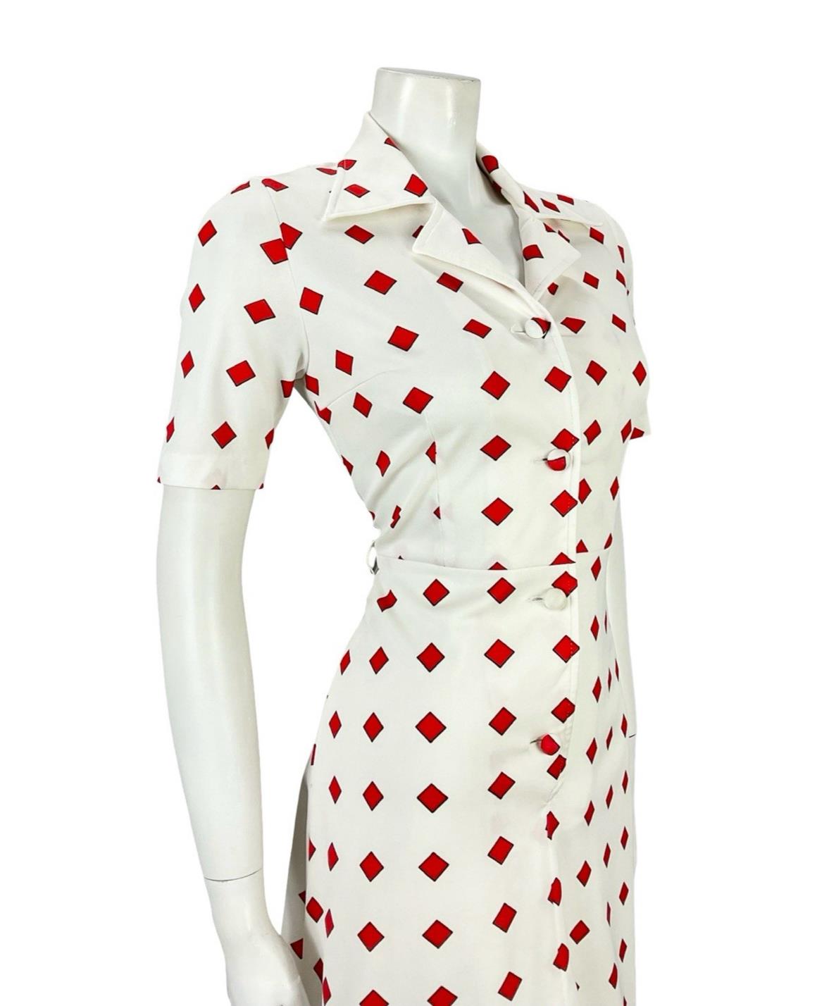 VTG 60S 70S RED WHITE GEOMETRIC SQUARE DAGGER NOTCH LAPEL SHIRT DRESS 8 10 S