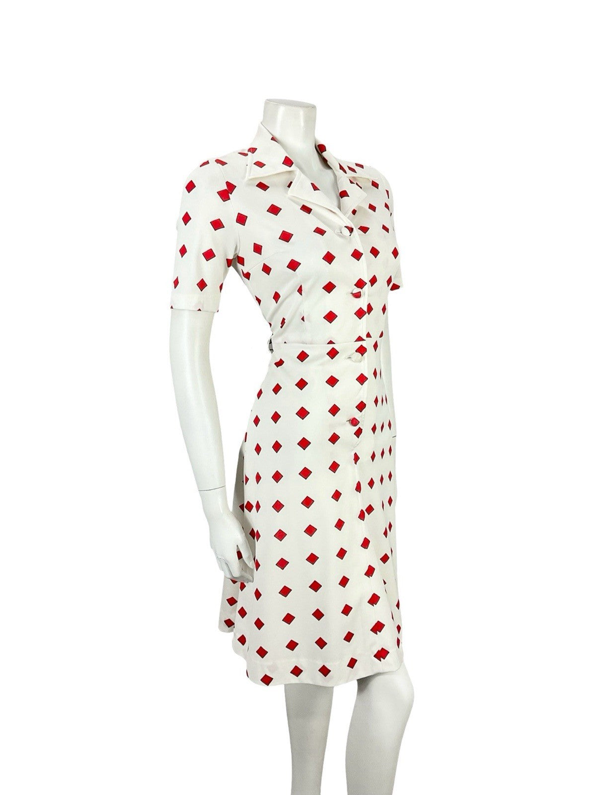 VTG 60S 70S RED WHITE GEOMETRIC SQUARE DAGGER NOTCH LAPEL SHIRT DRESS 8 10 S