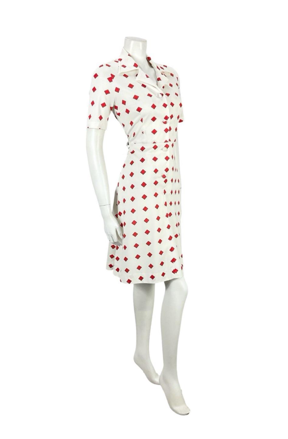 VTG 60S 70S RED WHITE GEOMETRIC SQUARE DAGGER NOTCH LAPEL SHIRT DRESS 8 10 S
