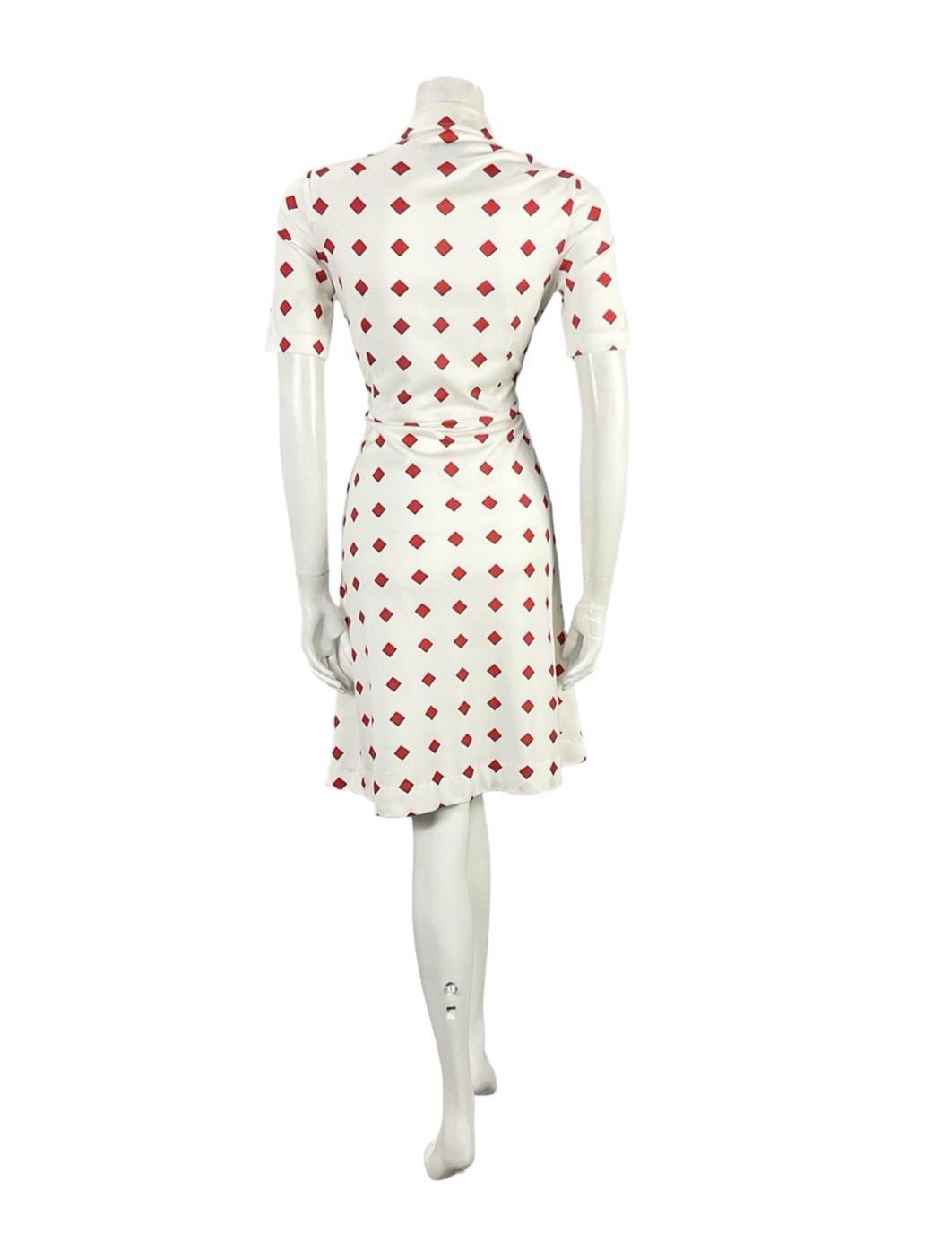 VTG 60S 70S RED WHITE GEOMETRIC SQUARE DAGGER NOTCH LAPEL SHIRT DRESS 8 10 S