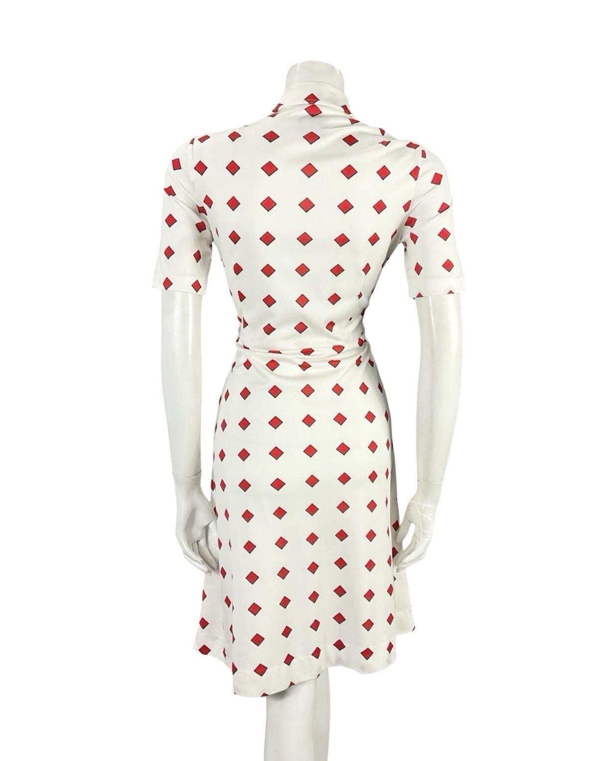 VTG 60S 70S RED WHITE GEOMETRIC SQUARE DAGGER NOTCH LAPEL SHIRT DRESS 8 10 S