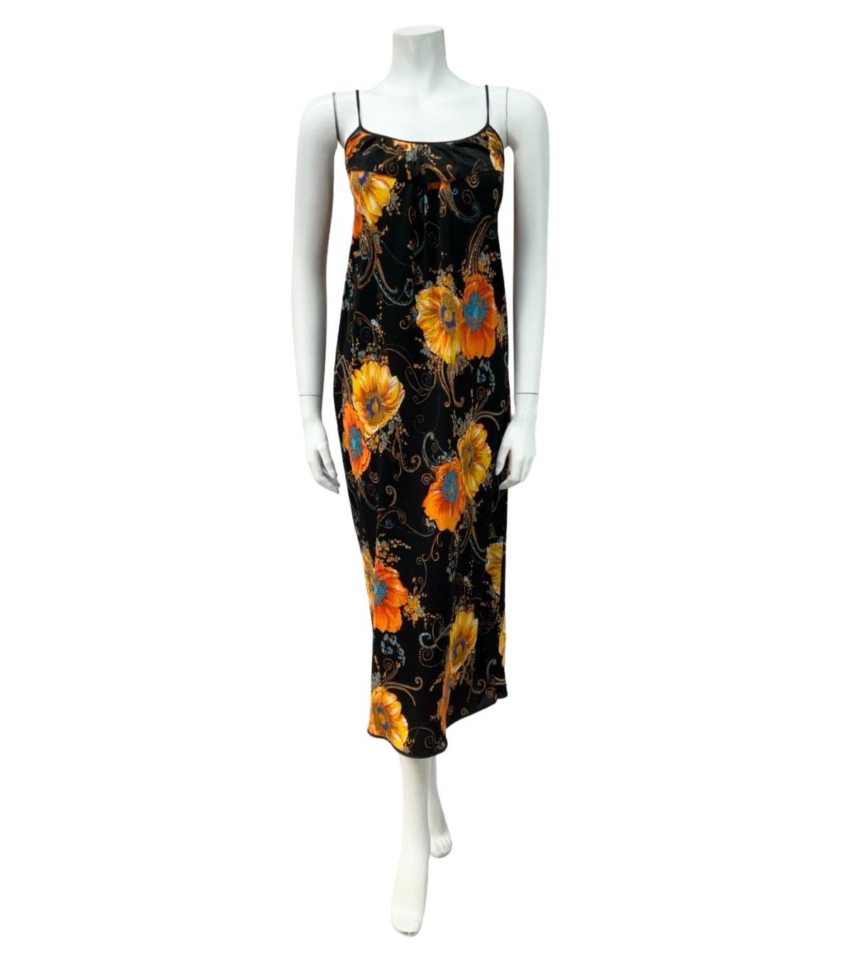 VTG 70S BLACK ORANGE BLUE POPPY PAISLEY RUFFLE PSYCHEDELIC SUN DRESS 10