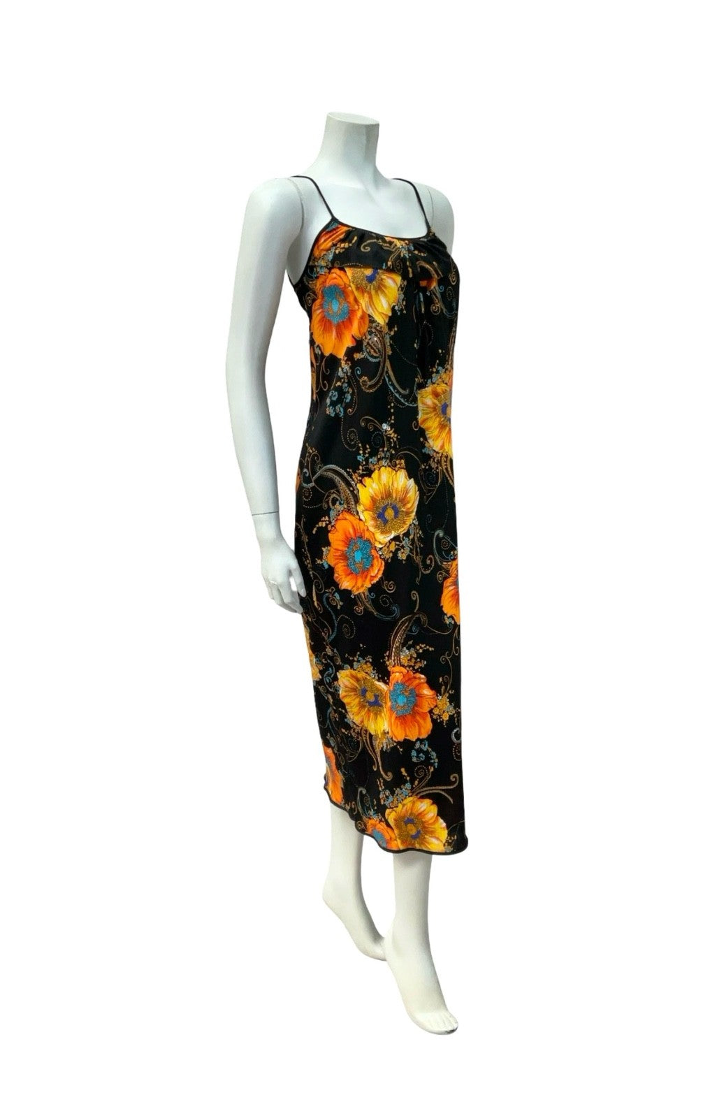 VTG 70S BLACK ORANGE BLUE POPPY PAISLEY RUFFLE PSYCHEDELIC SUN DRESS 10