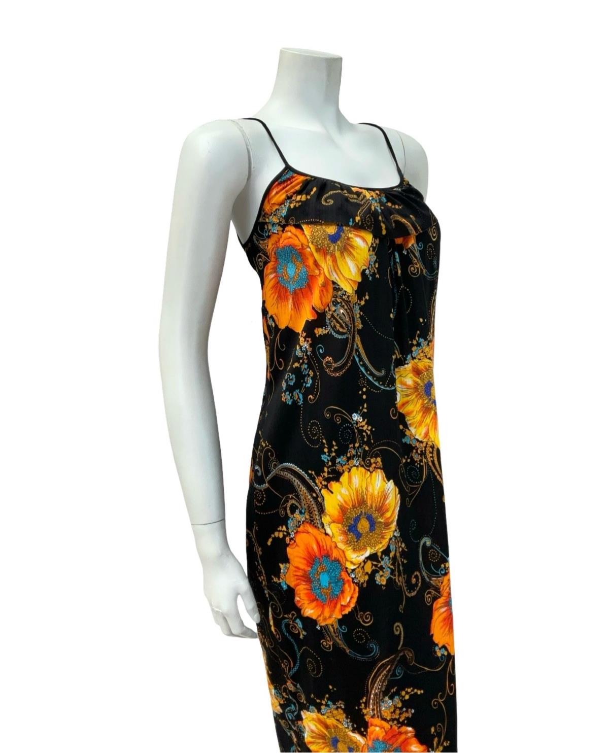 VTG 70S BLACK ORANGE BLUE POPPY PAISLEY RUFFLE PSYCHEDELIC SUN DRESS 10