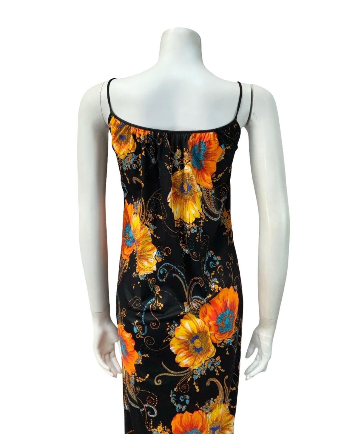 VTG 70S BLACK ORANGE BLUE POPPY PAISLEY RUFFLE PSYCHEDELIC SUN DRESS 10