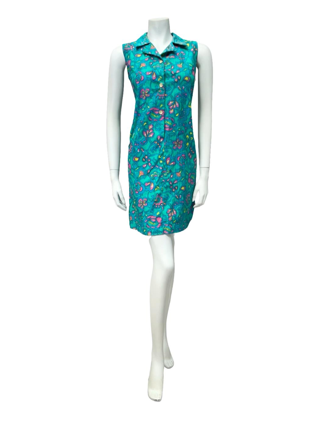 VTG 90s JAPANESE 60S INSPIRED BLUE PINK YELLOW PSYCHEDELIC FLORAL SHIFT DRESS 10