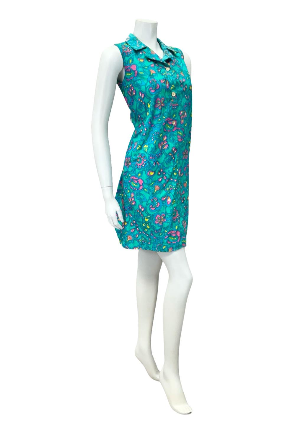 VTG 90s JAPANESE 60S INSPIRED BLUE PINK YELLOW PSYCHEDELIC FLORAL SHIFT DRESS 10