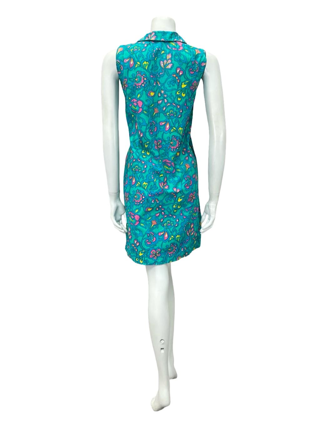 VTG 90s JAPANESE 60S INSPIRED BLUE PINK YELLOW PSYCHEDELIC FLORAL SHIFT DRESS 10