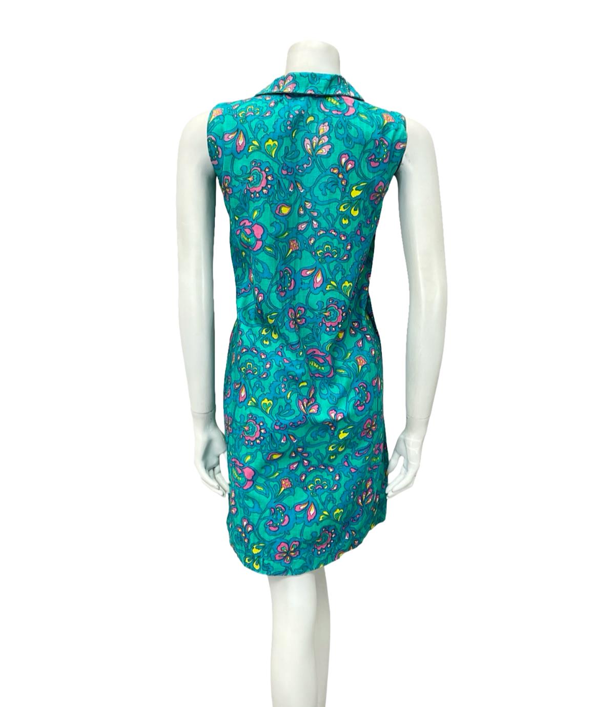 VTG 90s JAPANESE 60S INSPIRED BLUE PINK YELLOW PSYCHEDELIC FLORAL SHIFT DRESS 10