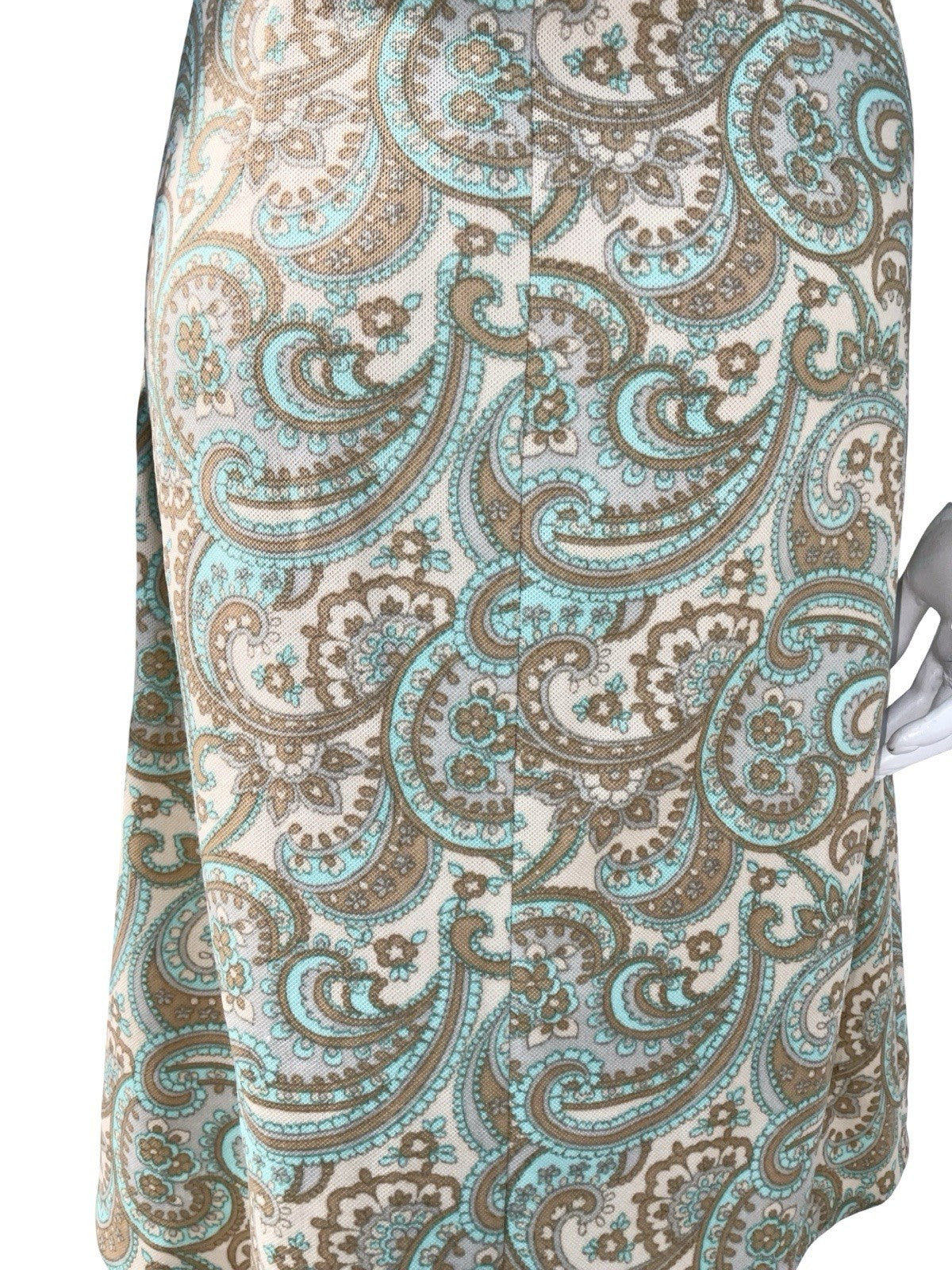VTG 60S MOD PSYCHEDELIC PAISLEY SWIRL BEIGE GREEN BLUE BROWN PENCIL DRESS 14