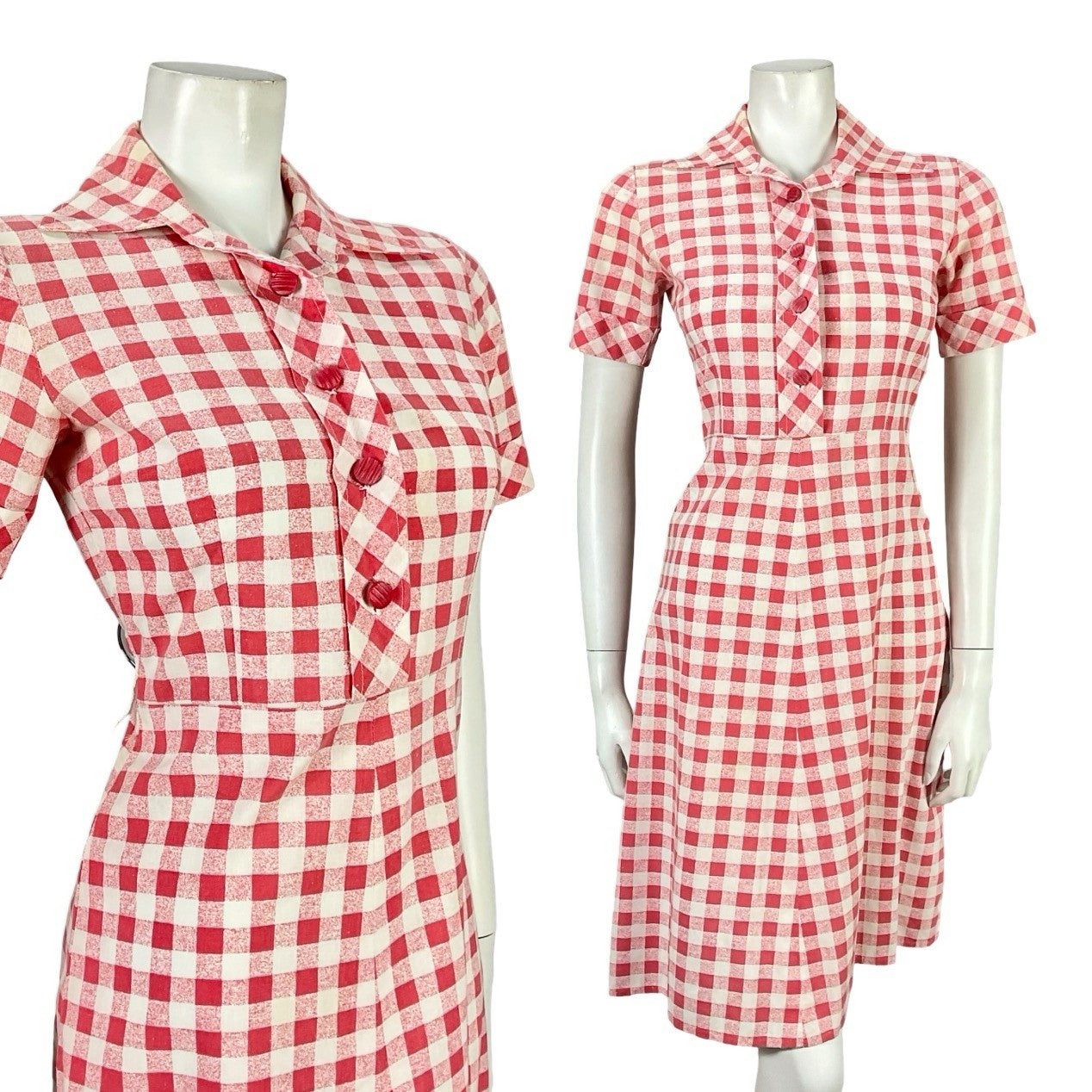 VTG 70S MOD RED WHITE GINHAM COTTAGE DAGGER A LINE SHIRT DRESS 8