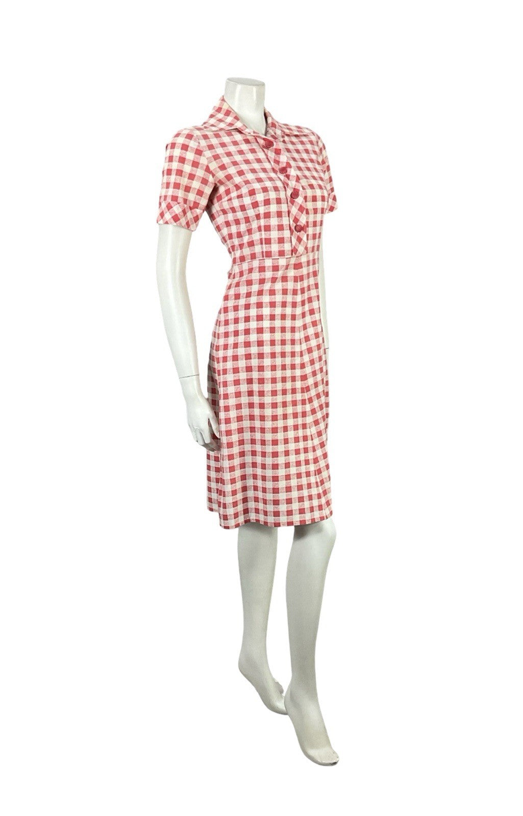 VTG 70S MOD RED WHITE GINHAM COTTAGE DAGGER A LINE SHIRT DRESS 8