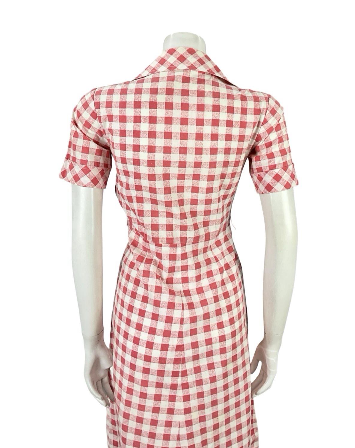 VTG 70S MOD RED WHITE GINHAM COTTAGE DAGGER A LINE SHIRT DRESS 8