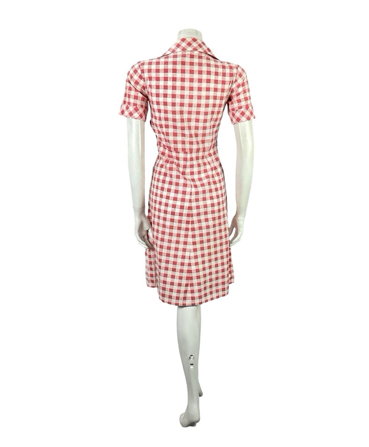 VTG 70S MOD RED WHITE GINHAM COTTAGE DAGGER A LINE SHIRT DRESS 8